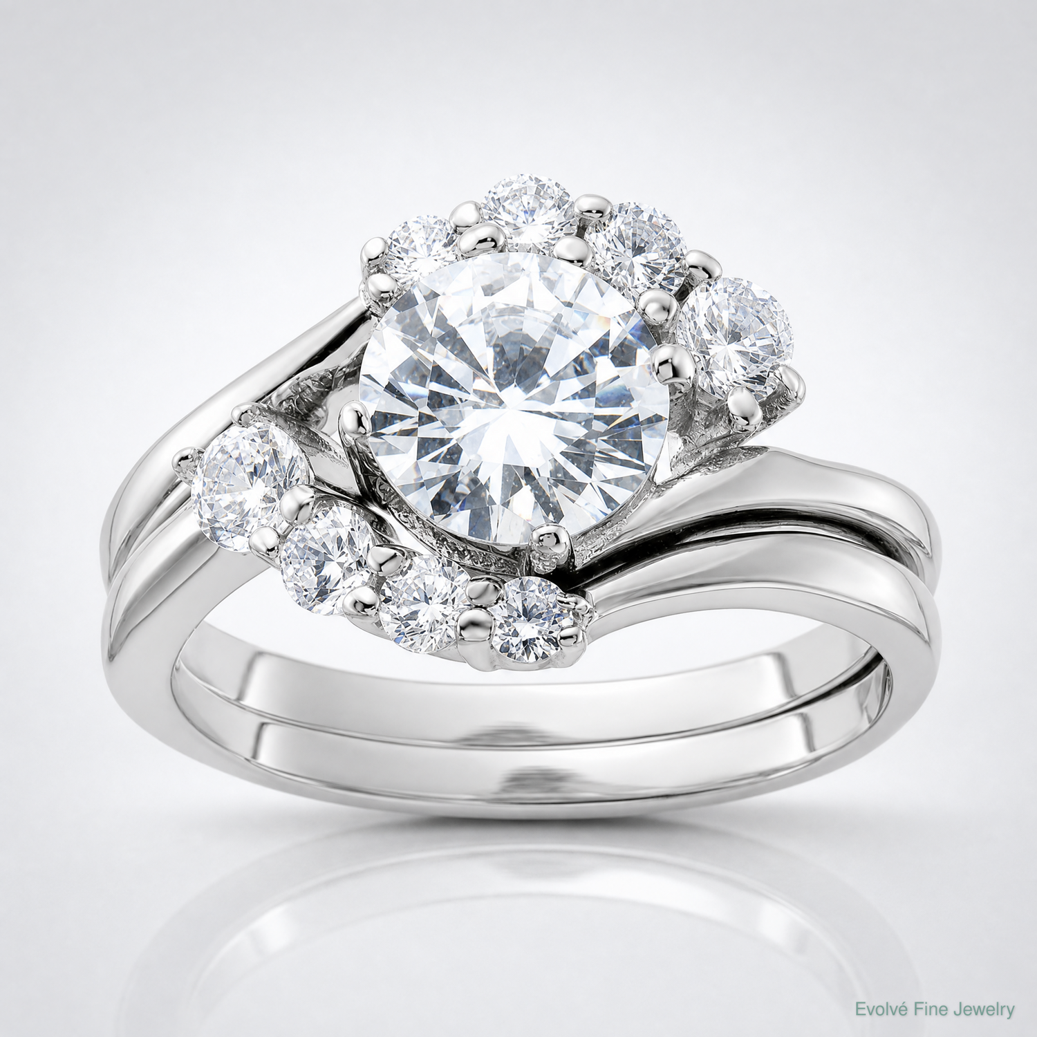 Sterling Silver Rhodium-plated 2-piece CZ Wedding Ring Set - Lifestyle View