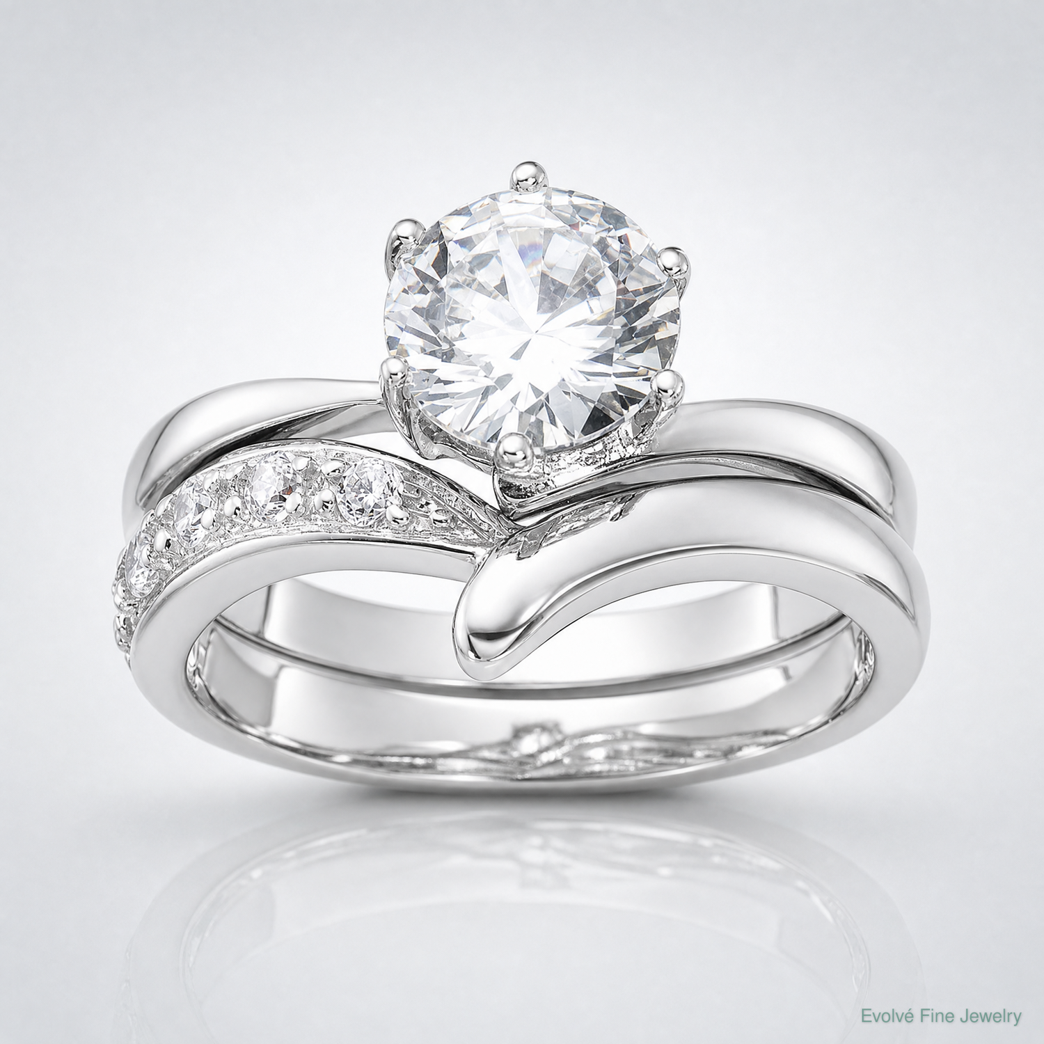 Sterling Silver Rhodium-plated 2-piece CZ Wedding Ring Set - Lifestyle View