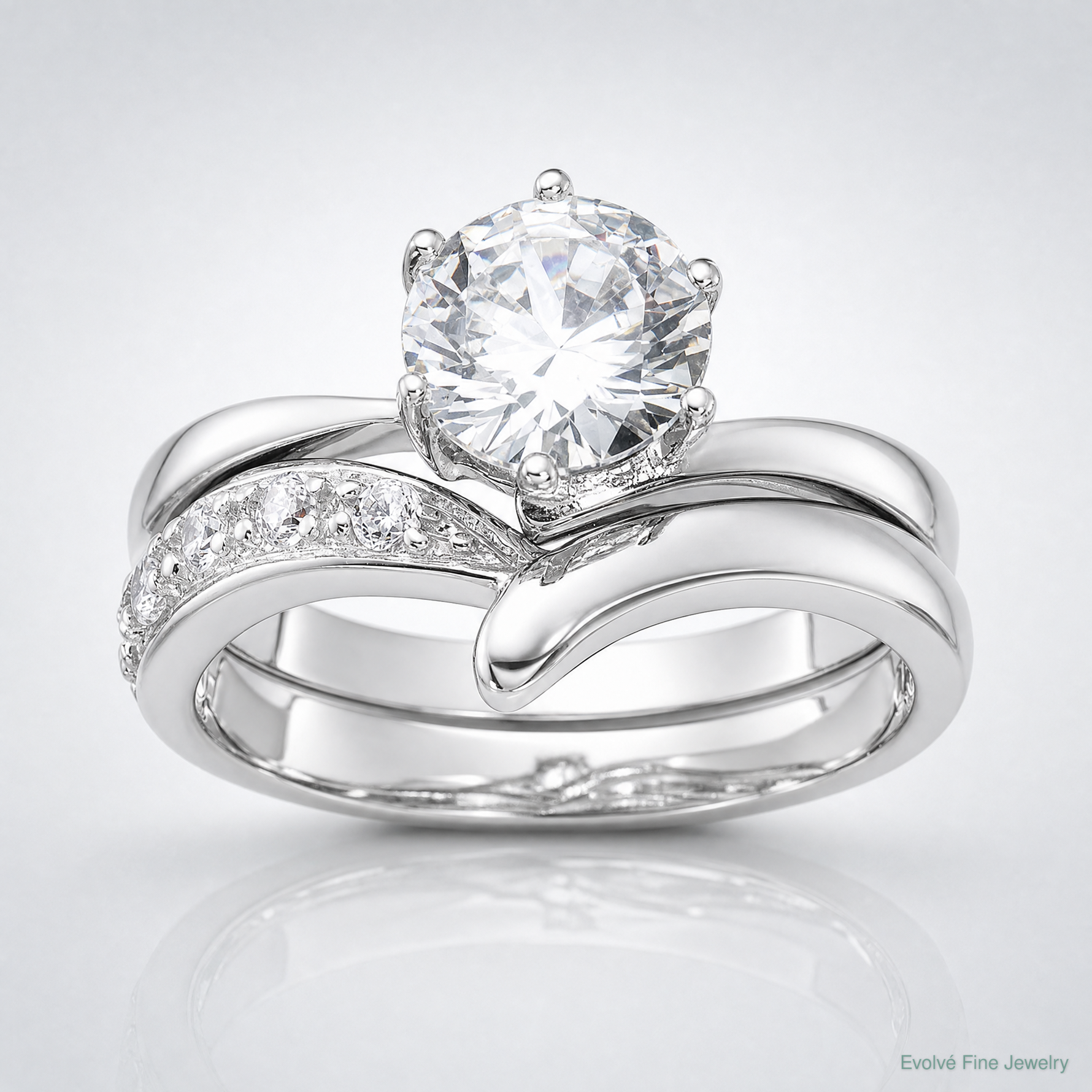 Sterling Silver Rhodium-plated 2-piece CZ Wedding Ring Set - Lifestyle View