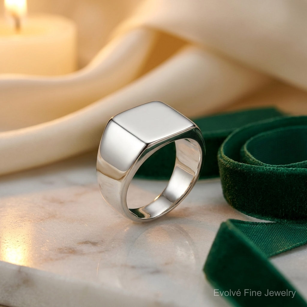 Sterling Silver 12x14mm Closed Back Signet Ring - Lifestyle View