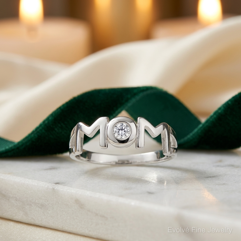 Sterling Silver & CZ Polished Mom Ring - Lifestyle View
