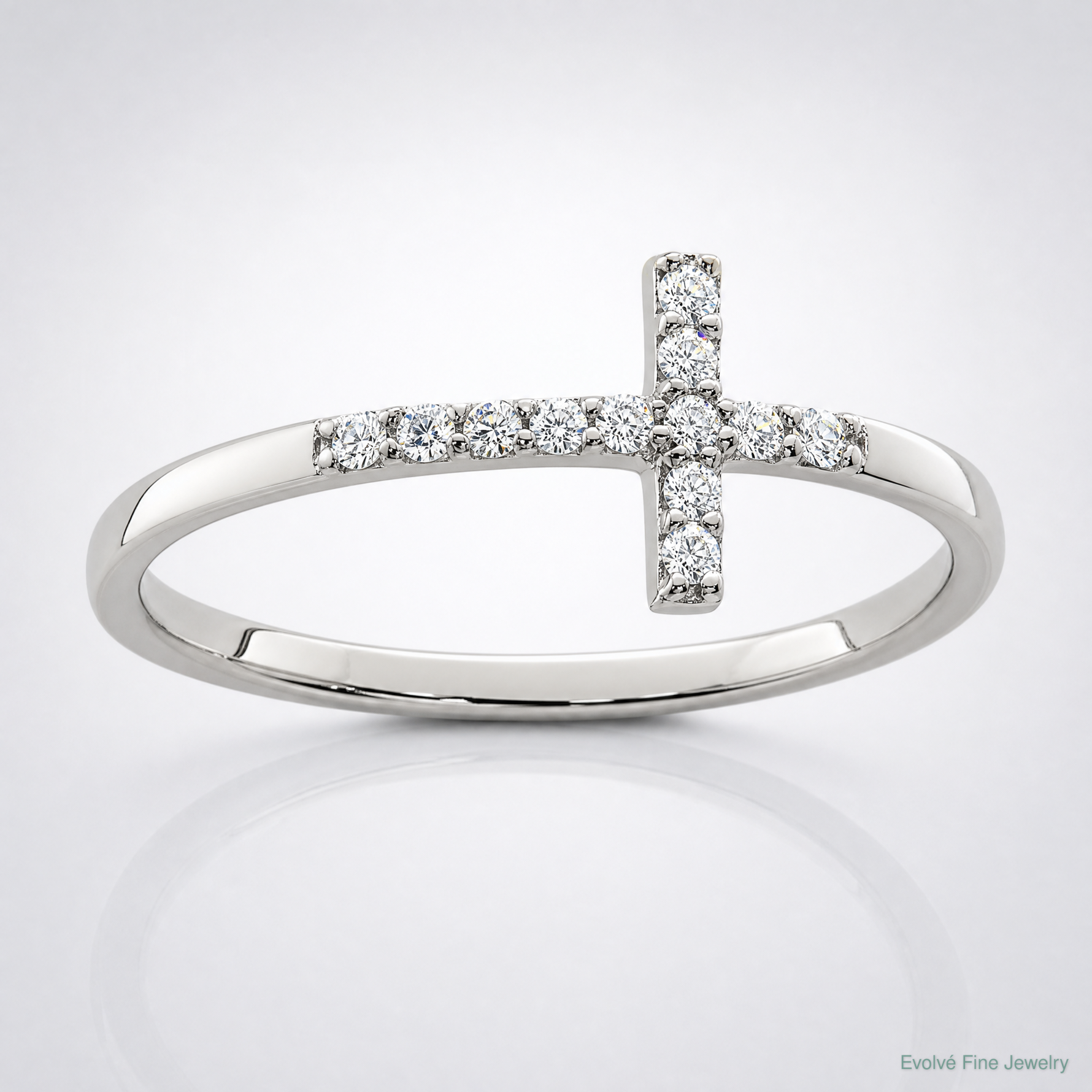 Sterling Silver Rhodium-plated CZ Sideways Cross Ring - Lifestyle View