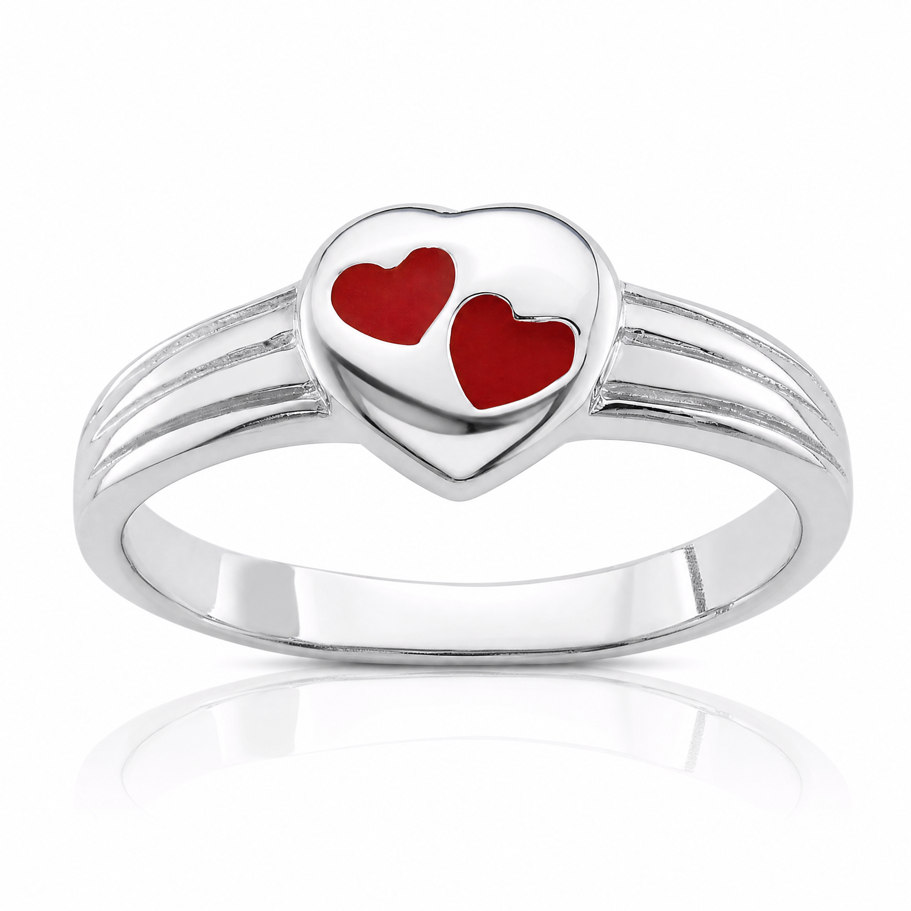 Sterling Silver RH-plated Polished & Red Enameled Heart Children's Ring - Lifestyle View