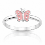 Sterling Silver RH-plated Polished Pink Enameled Butterfly Children's Ring - Lifestyle View