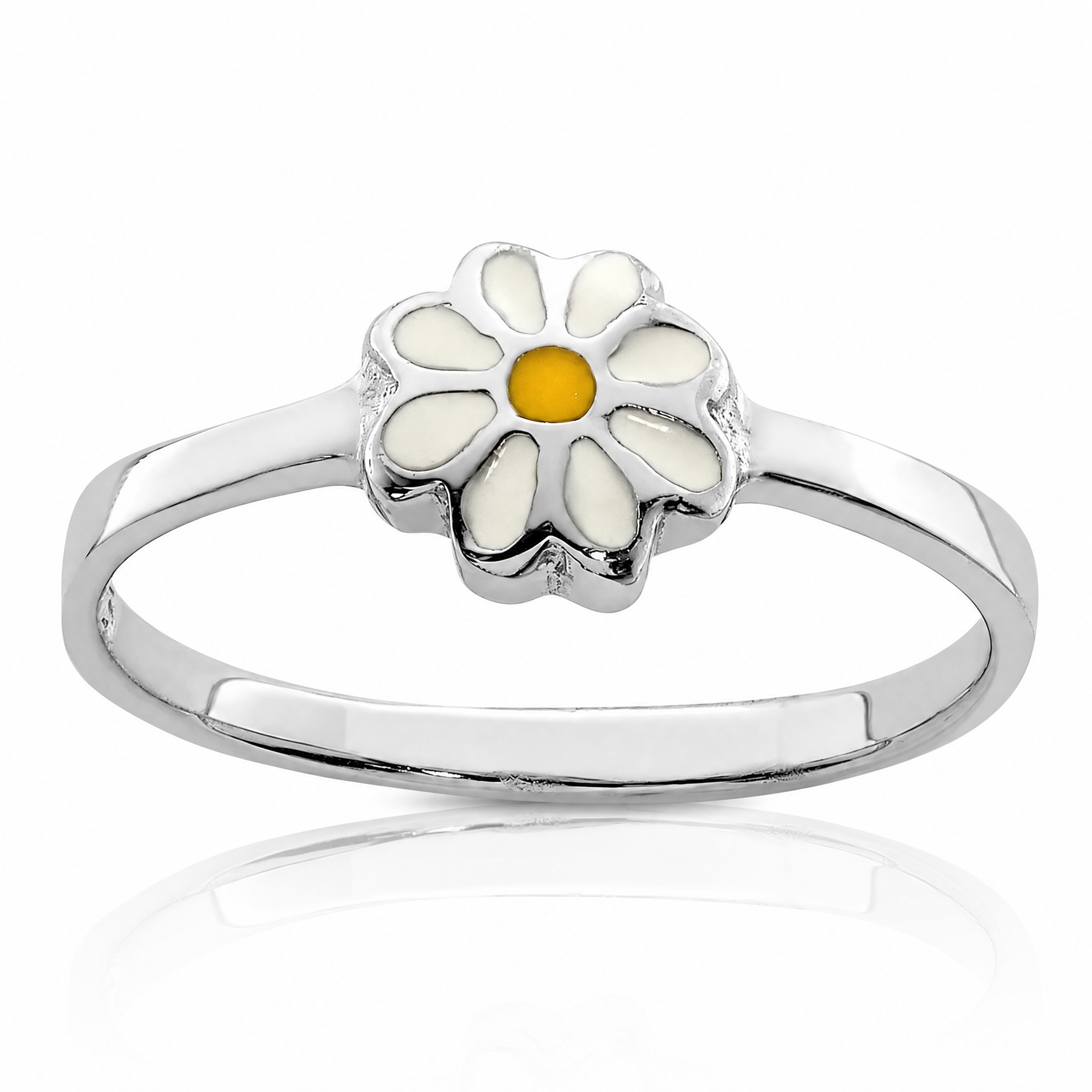 Sterling Silver RH-plated White & Yellow Enameled Daisy Children's Ring - Lifestyle View