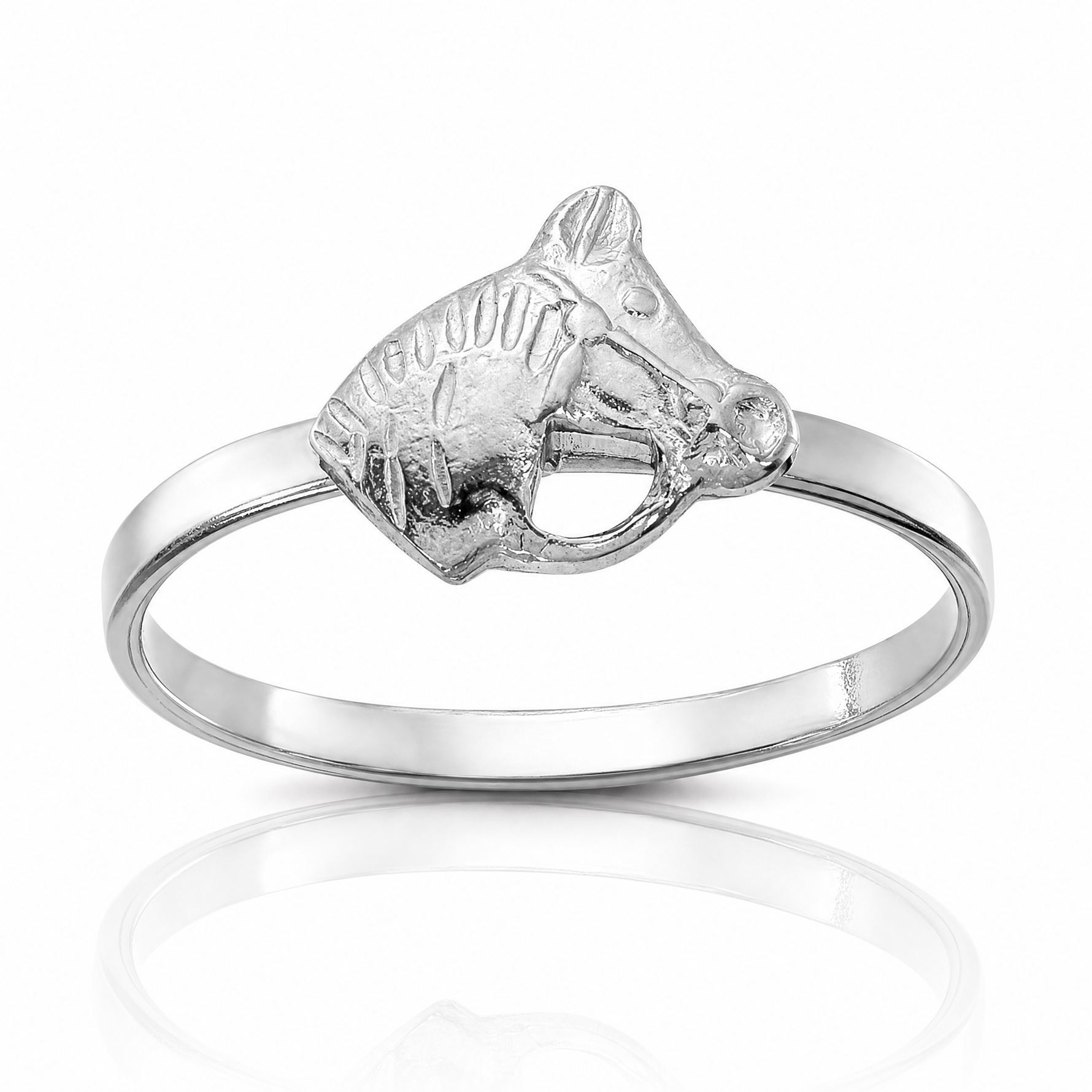 Sterling Silver Rhodium-plated Polished & Textured Horse Children's Ring - Lifestyle View