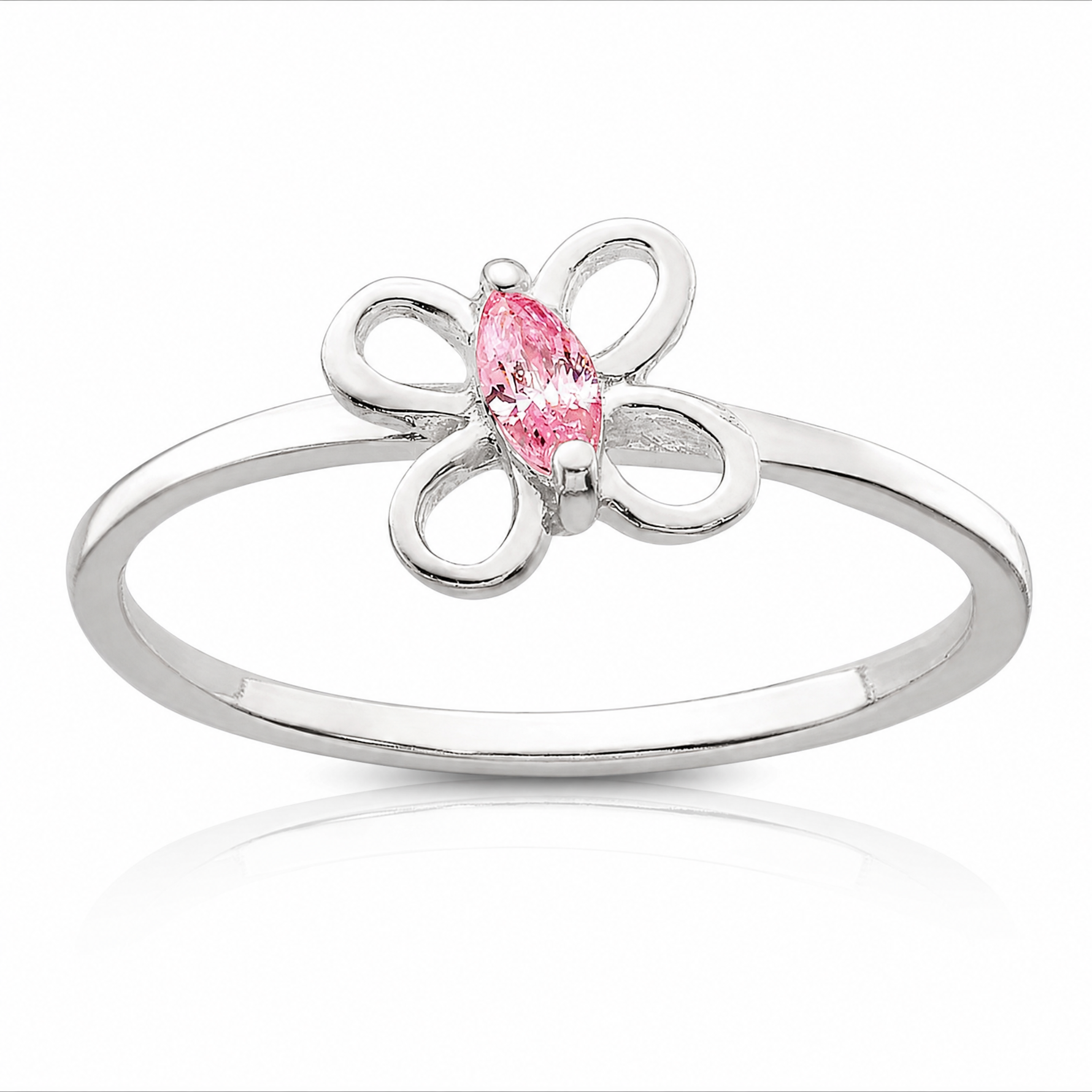 Sterling Silver Polished Pink CZ Butterfly Children's Ring - Lifestyle View