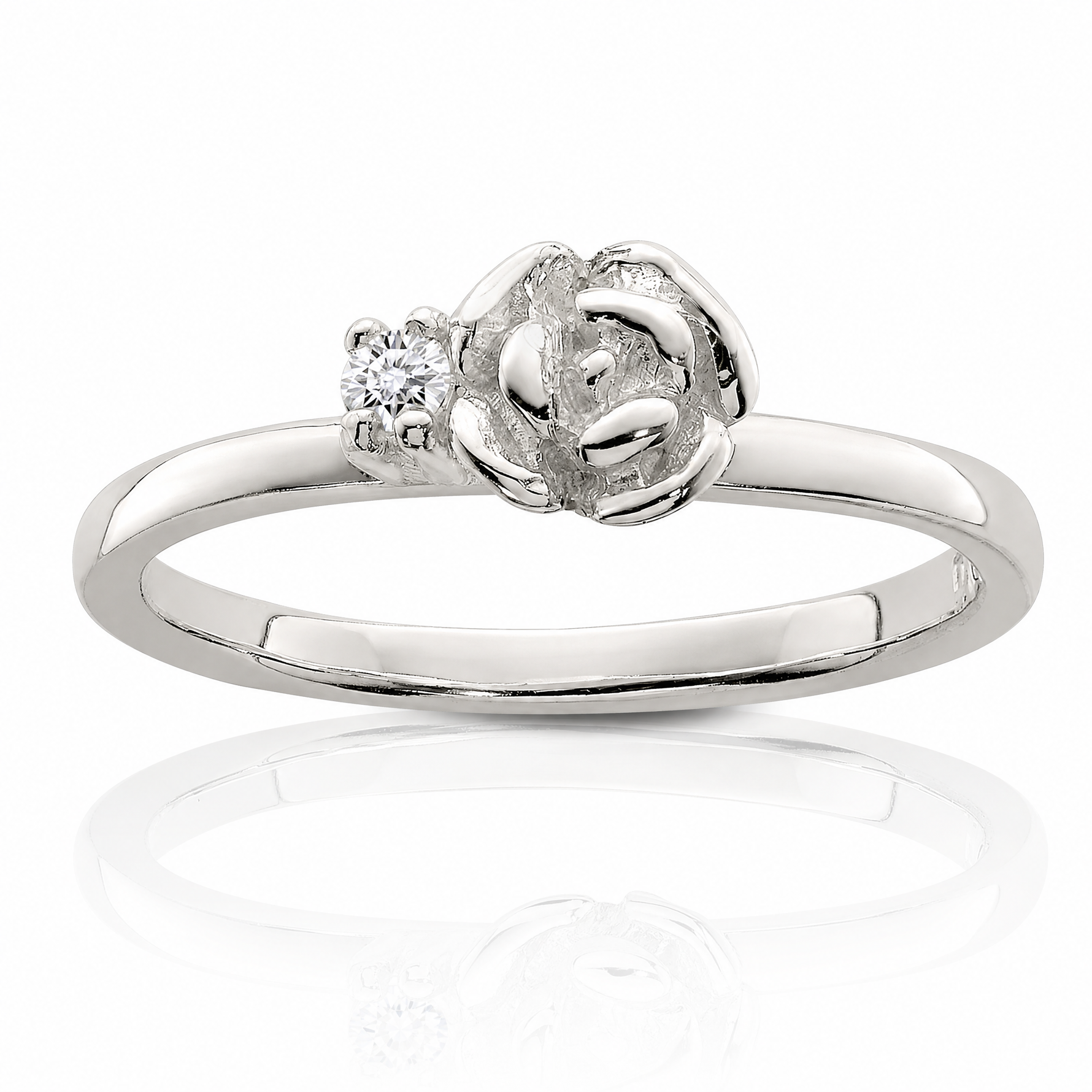 Sterling Silver Clear CZ Rose Kid's Ring - Lifestyle View