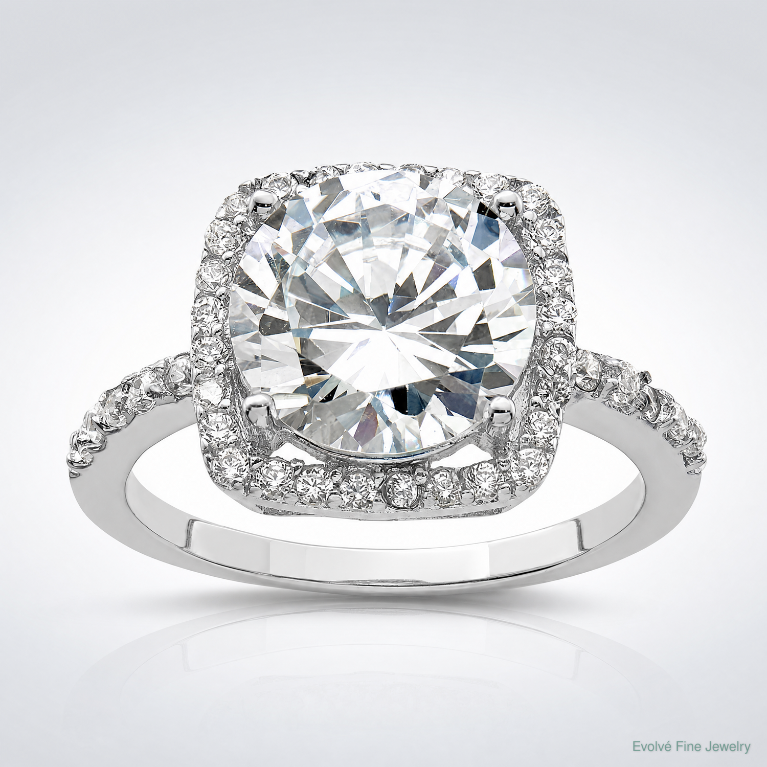 Sterling Silver Rhodium-plated Polished CZ Square Halo Ring - Lifestyle View
