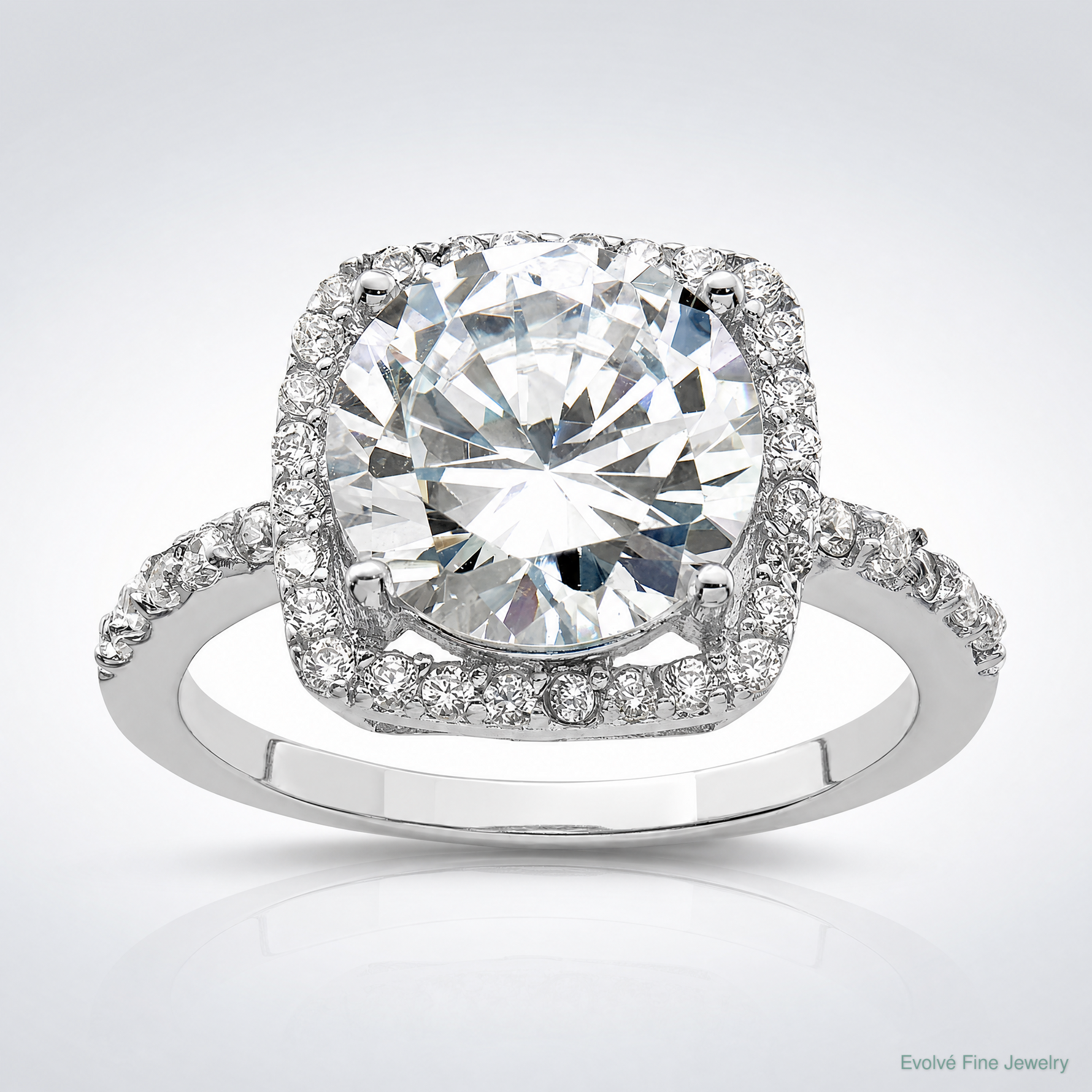 Sterling Silver Rhodium-plated Polished CZ Square Halo Ring - Lifestyle View