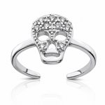 Sterling Silver Rhodium-plated CZ Skull Toe Ring - Lifestyle View