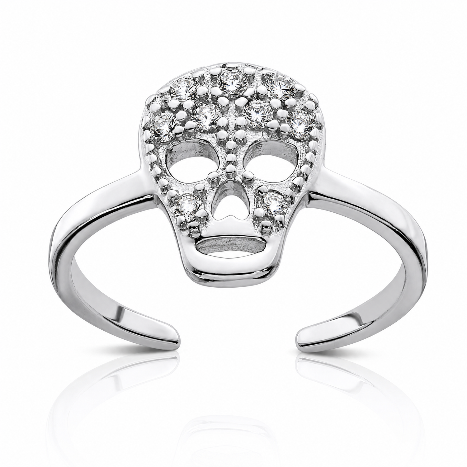 Sterling Silver Rhodium-plated CZ Skull Toe Ring - Lifestyle View