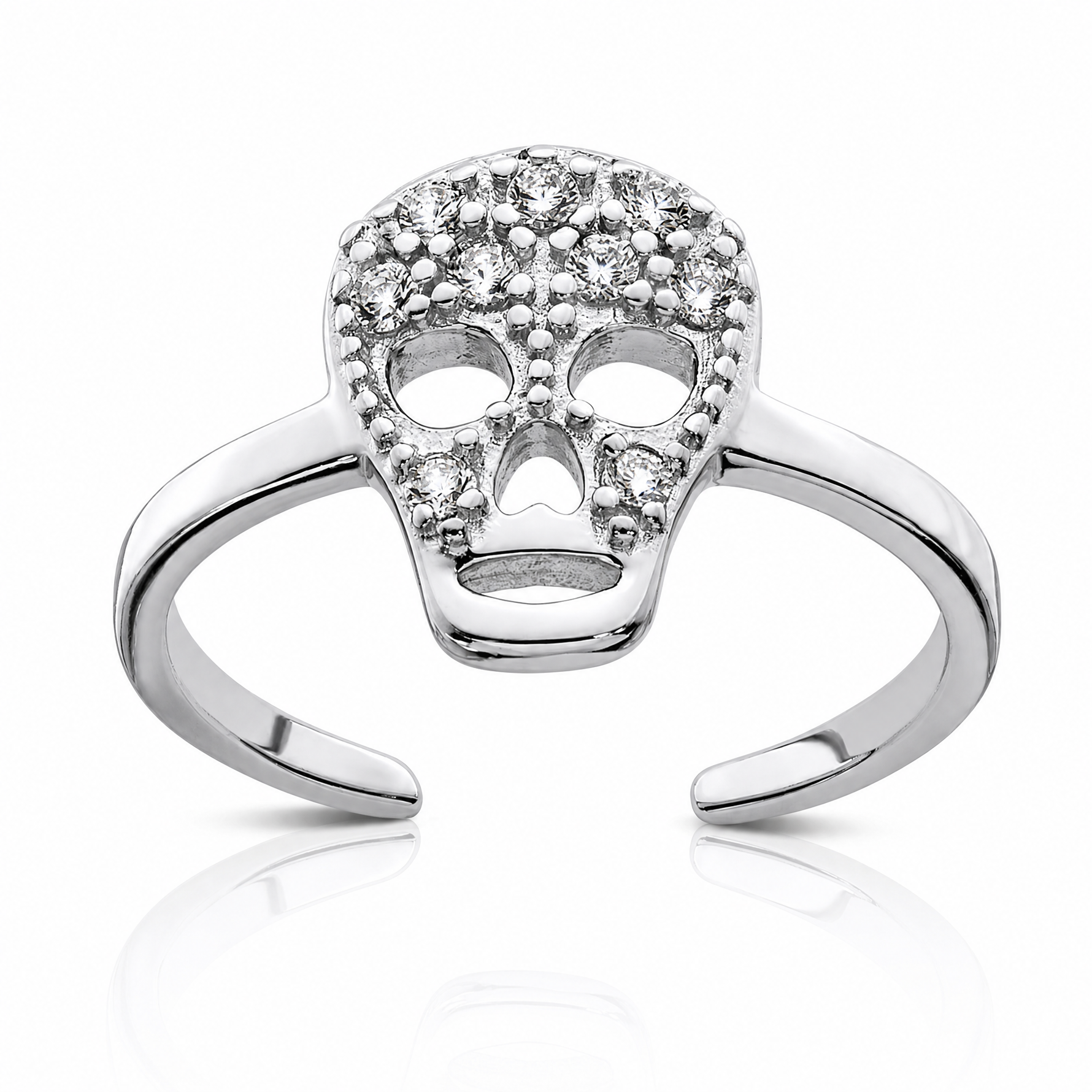 Sterling Silver Rhodium-plated CZ Skull Toe Ring - Lifestyle View