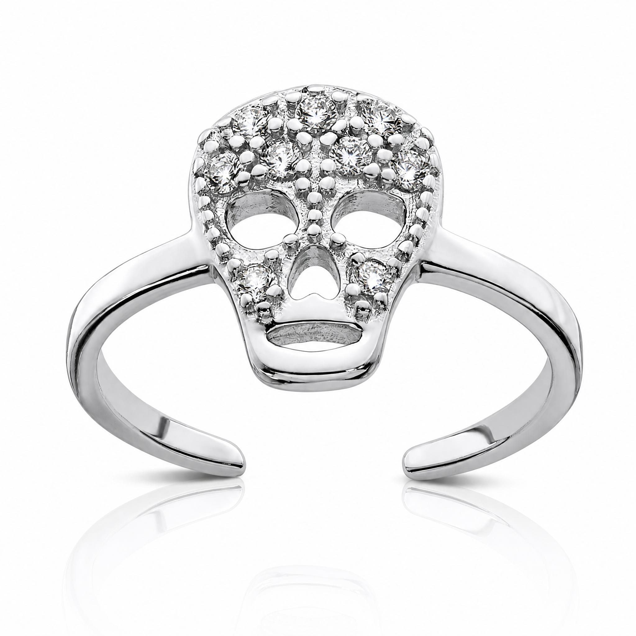 Sterling Silver Rhodium-plated CZ Skull Toe Ring - Lifestyle View