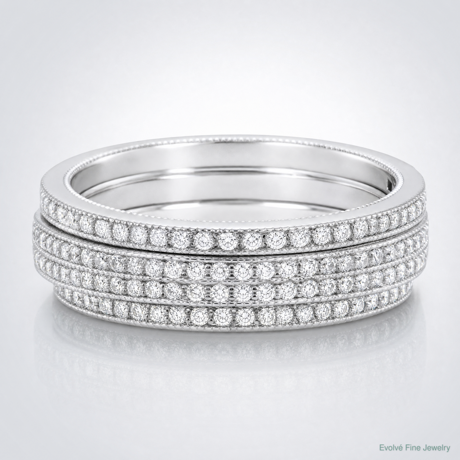 Sterling Silver Polished Rhodium-plated CZ Pavé Eternity Motion Ring - Lifestyle View