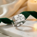 Sterling Silver Rhodium Diam. Cross Signet Ring - Lifestyle View
