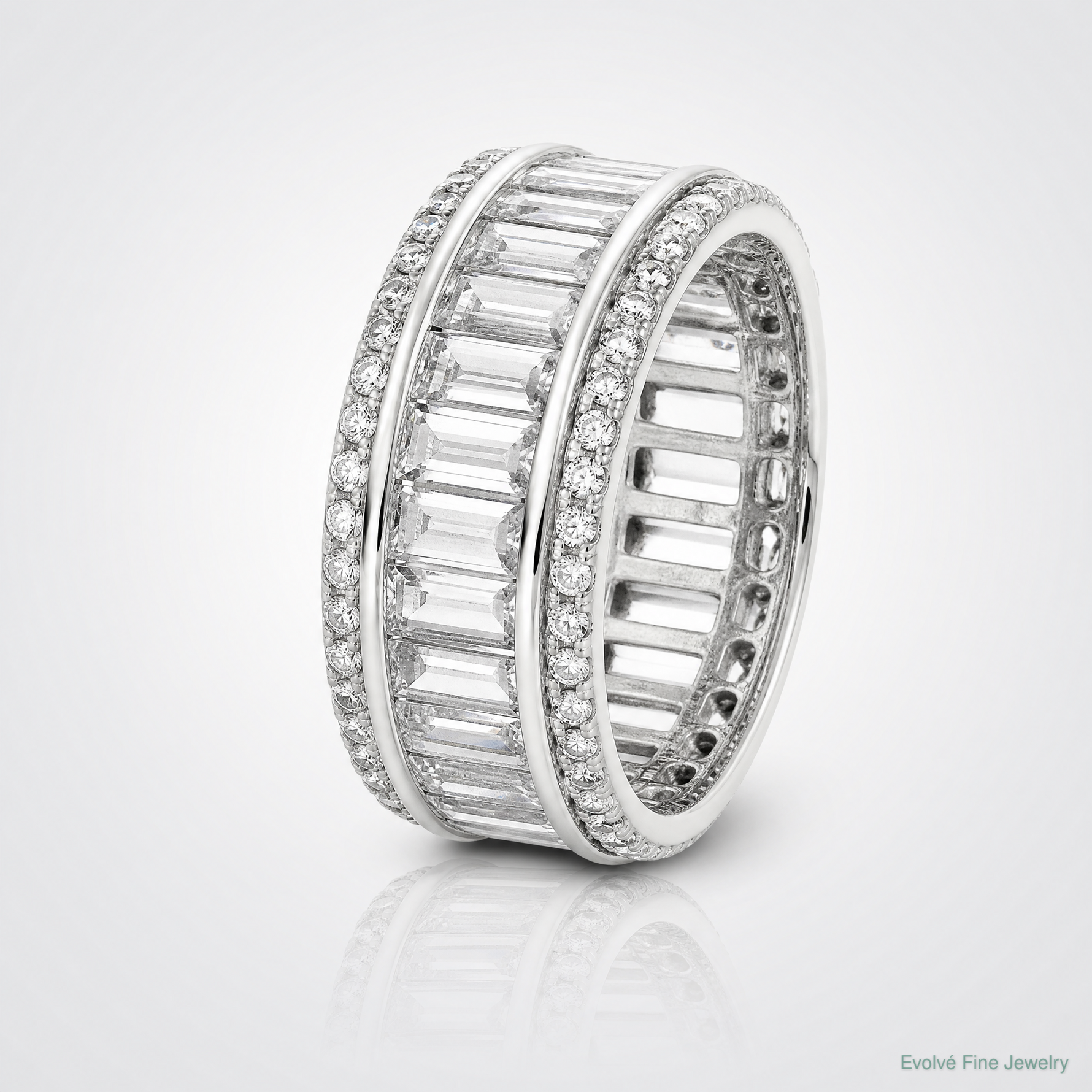 Sterling Silver Rhodium-plated Baguette & Round CZ Eternity Ring - Lifestyle View