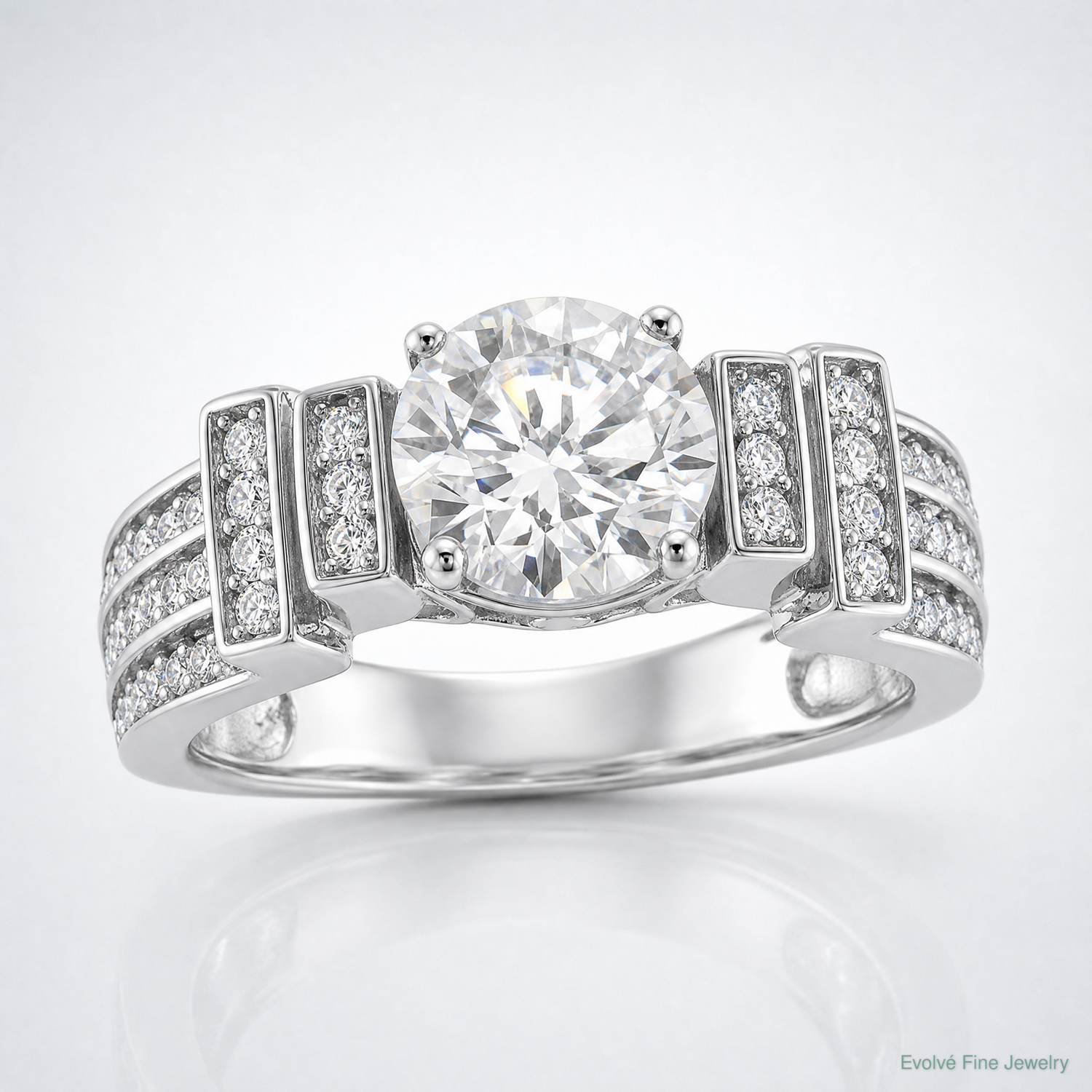 Sterling Silver Rhodium-plated CZ Tiered Pavé Ring - Lifestyle View