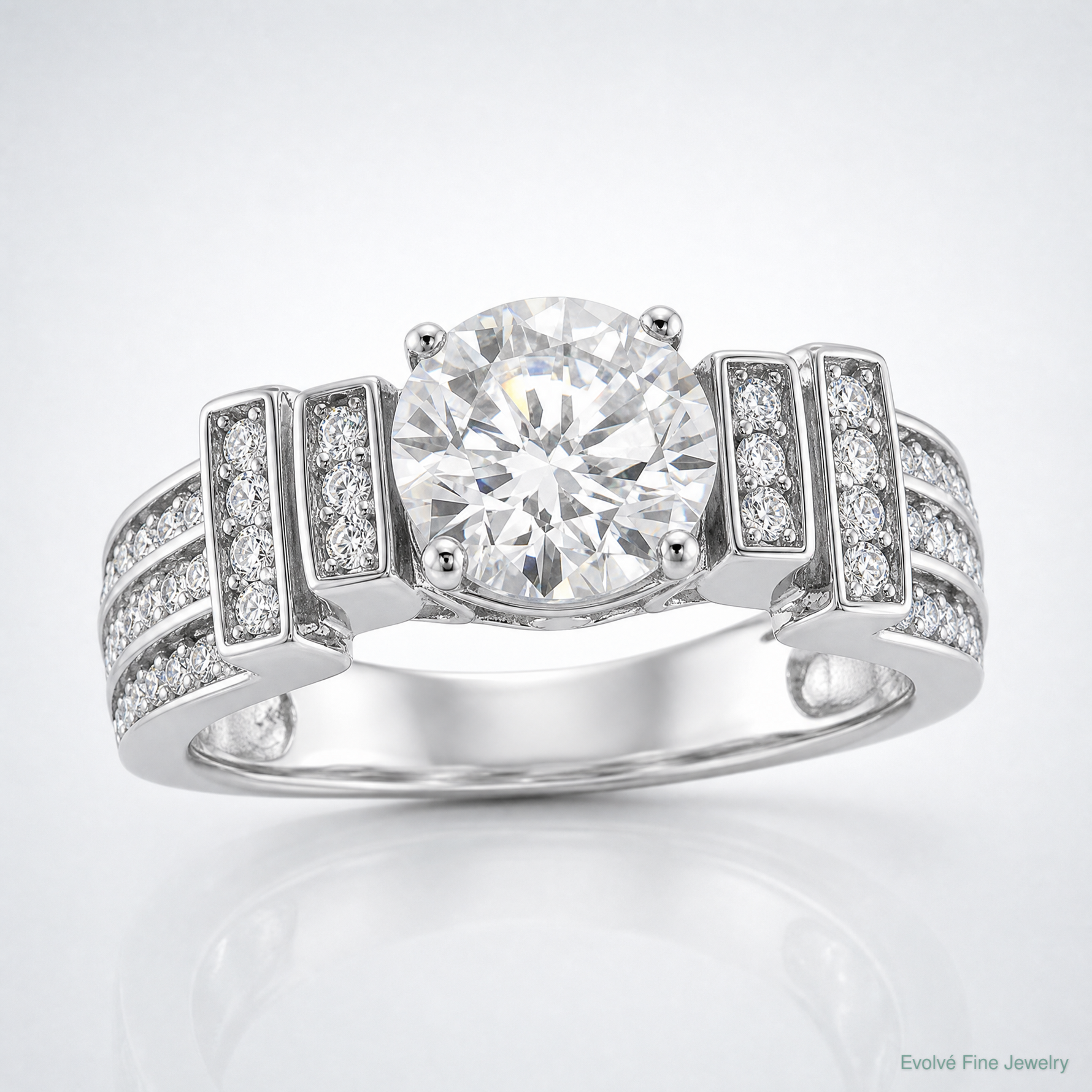 Sterling Silver Rhodium-plated CZ Tiered Pavé Ring - Lifestyle View