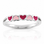 Sterling Silver Rhodium-plated Children's Enameled Hearts Ring - Lifestyle View