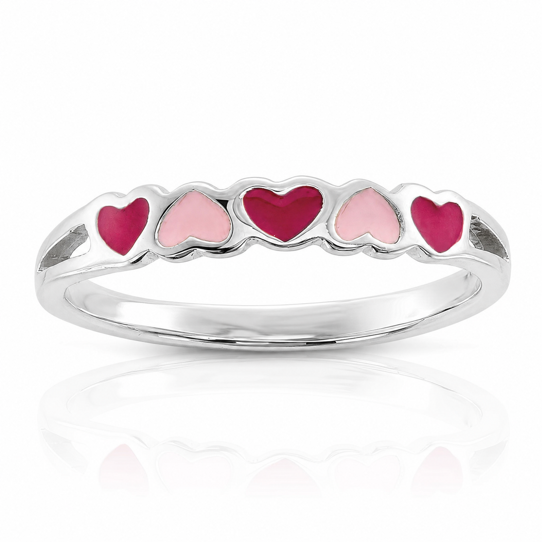 Sterling Silver Rhodium-plated Children's Enameled Hearts Ring - Lifestyle View