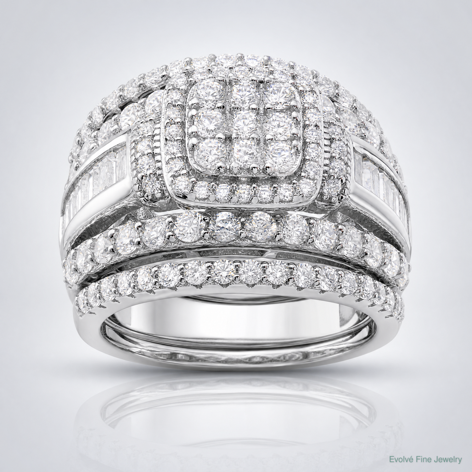 Sterling Silver Rhodium-plated CZ Square Cut 3 Piece Set Ring - Lifestyle View