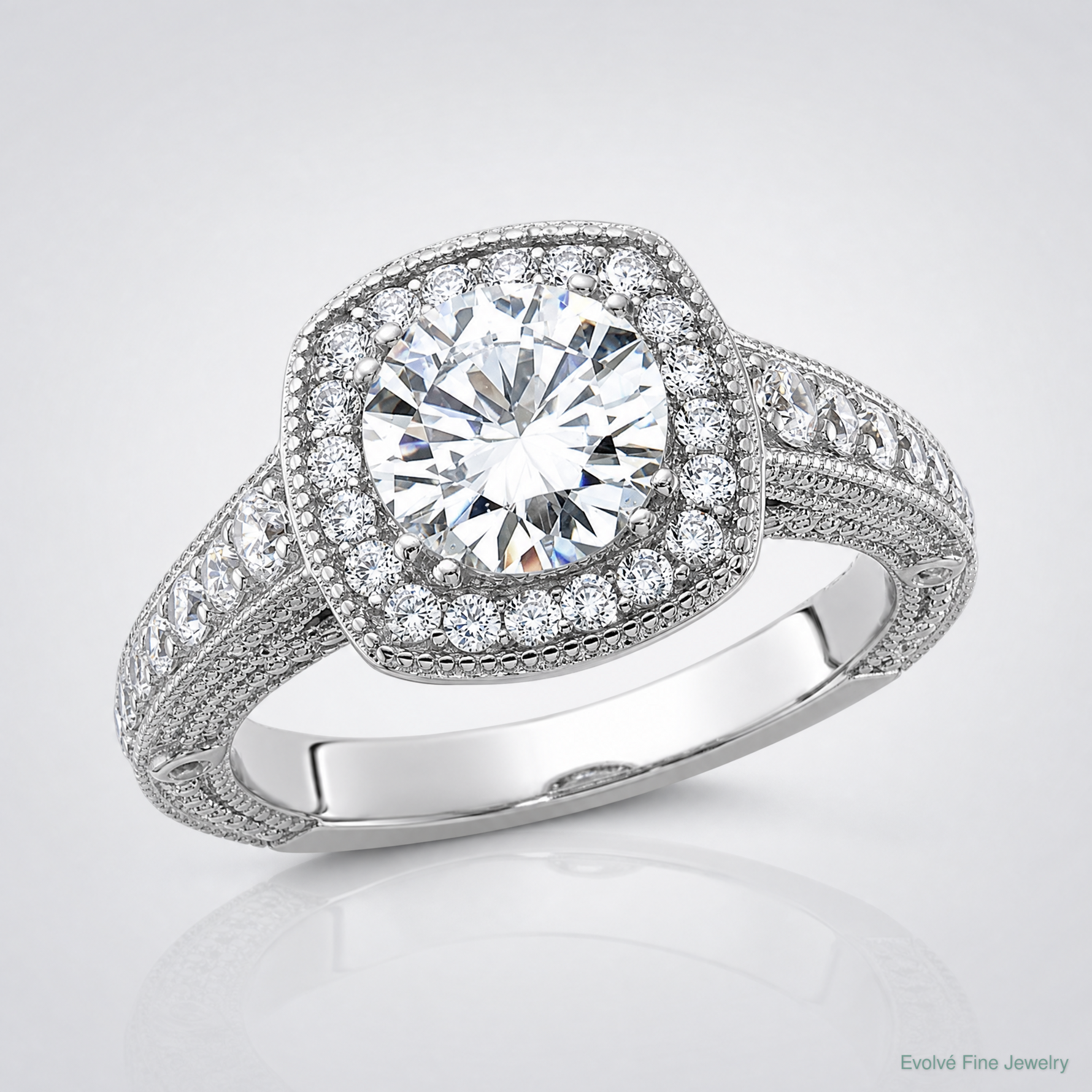 Sterling Silver Rhodium-plated 8mm Center CZ Halo Ring - Lifestyle View