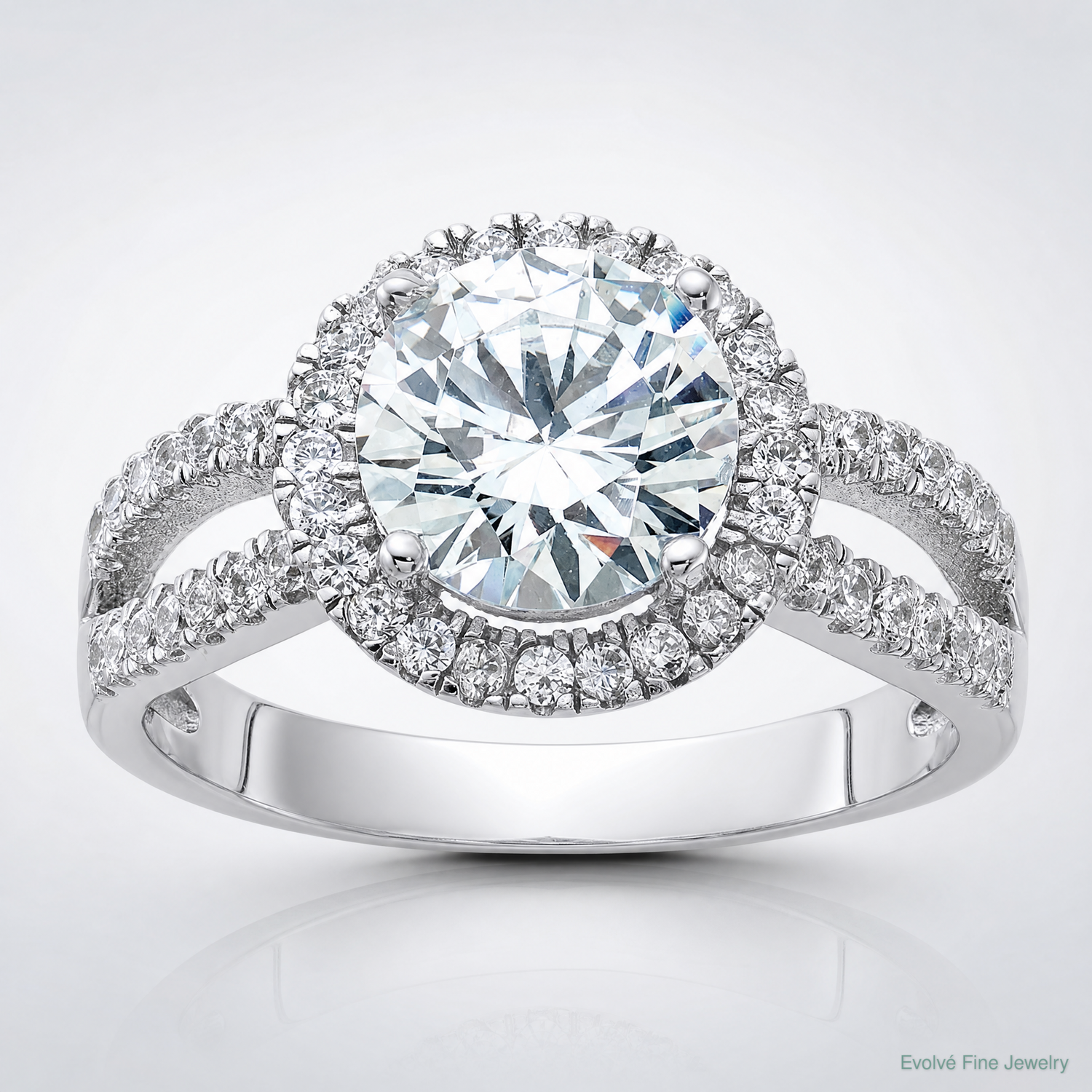 Sterling Silver Rhodium-plated Halo 8mm Center CZ Ring - Lifestyle View