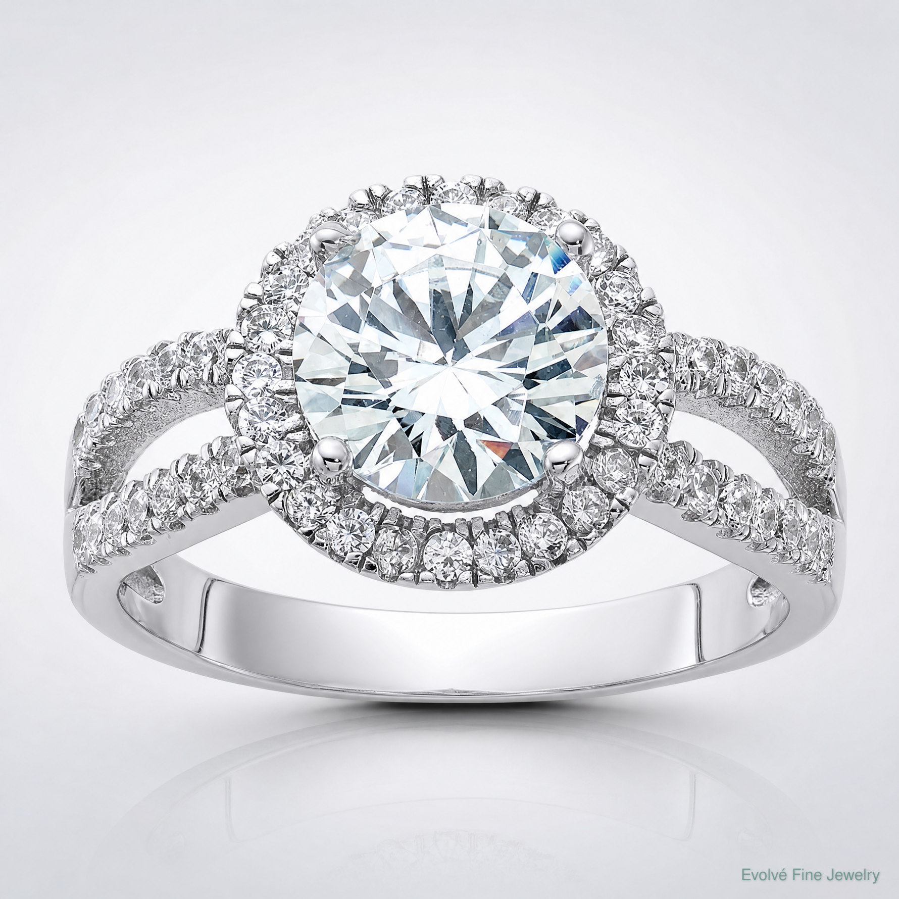 Sterling Silver Rhodium-plated Halo 8mm Center CZ Ring - Lifestyle View