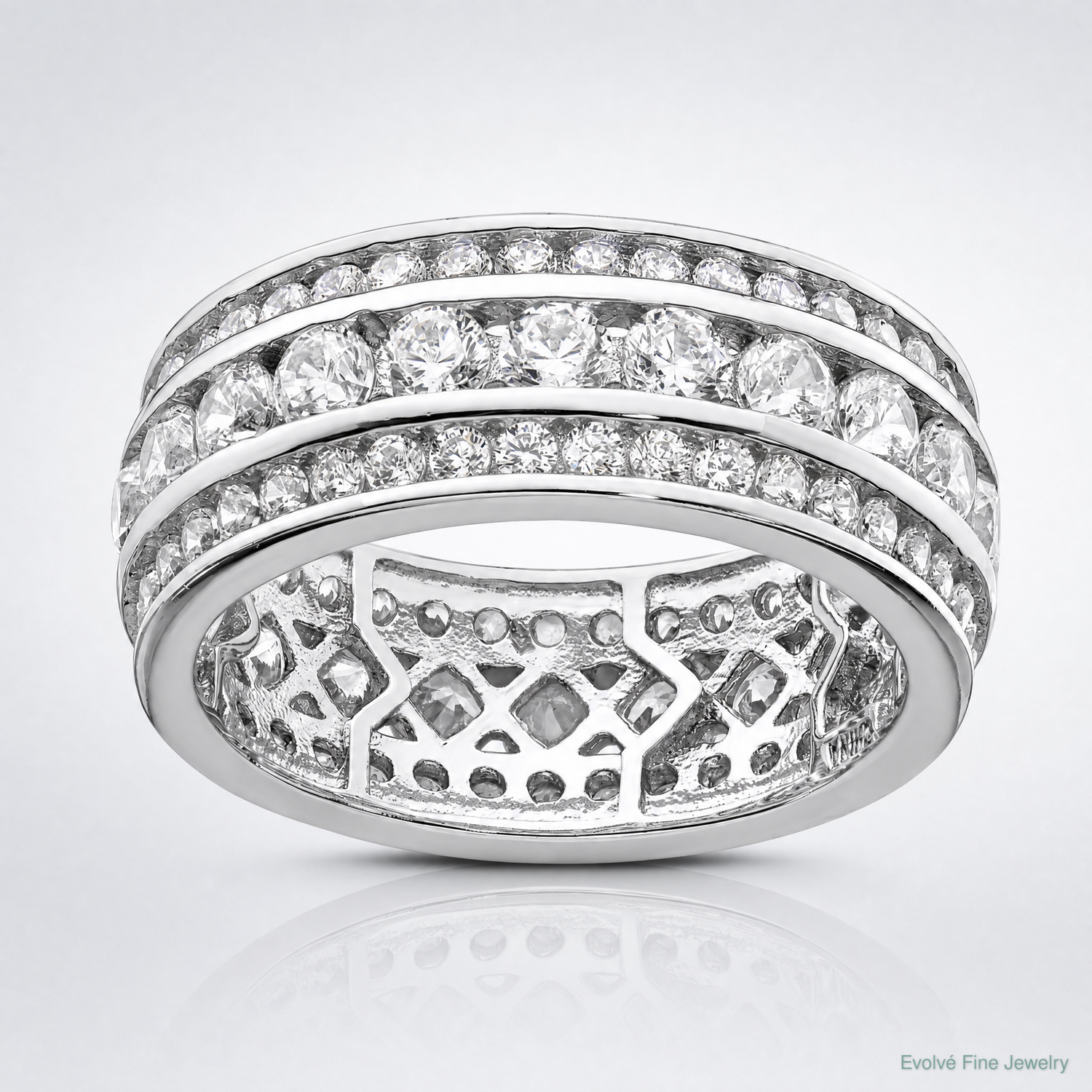 Sterling Silver Rhodium-plated CZ 3-row Eternity Ring - Lifestyle View