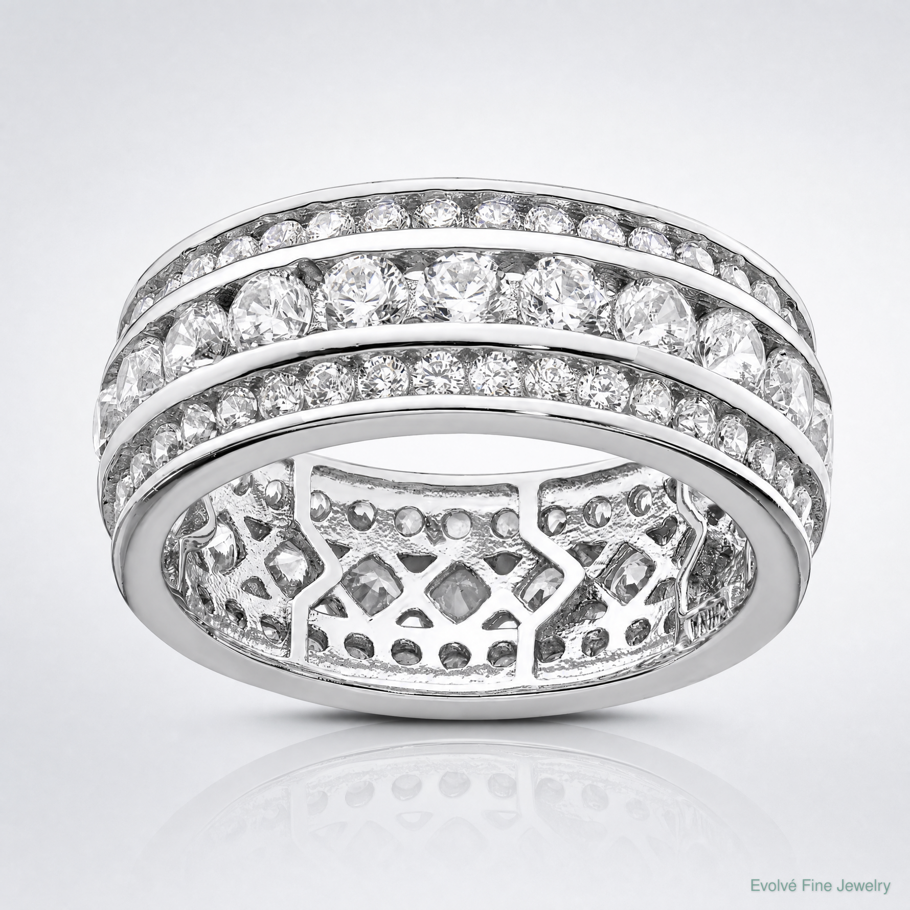 Sterling Silver Rhodium-plated CZ 3-row Eternity Ring - Lifestyle View