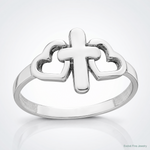 Sterling Silver Rhodium plated Hearts & Cross Ring - Lifestyle View