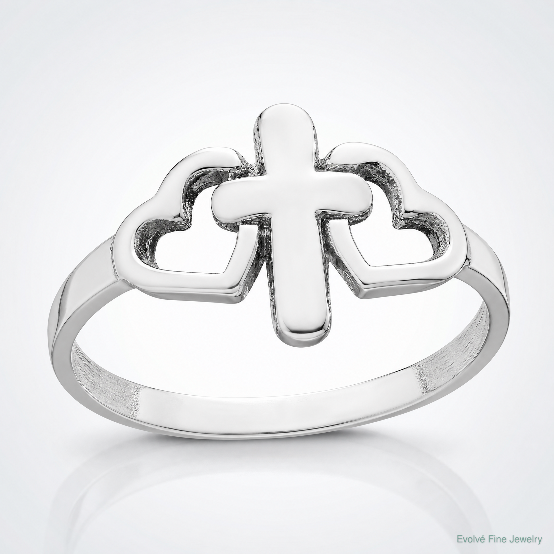 Sterling Silver Rhodium plated Hearts & Cross Ring - Lifestyle View