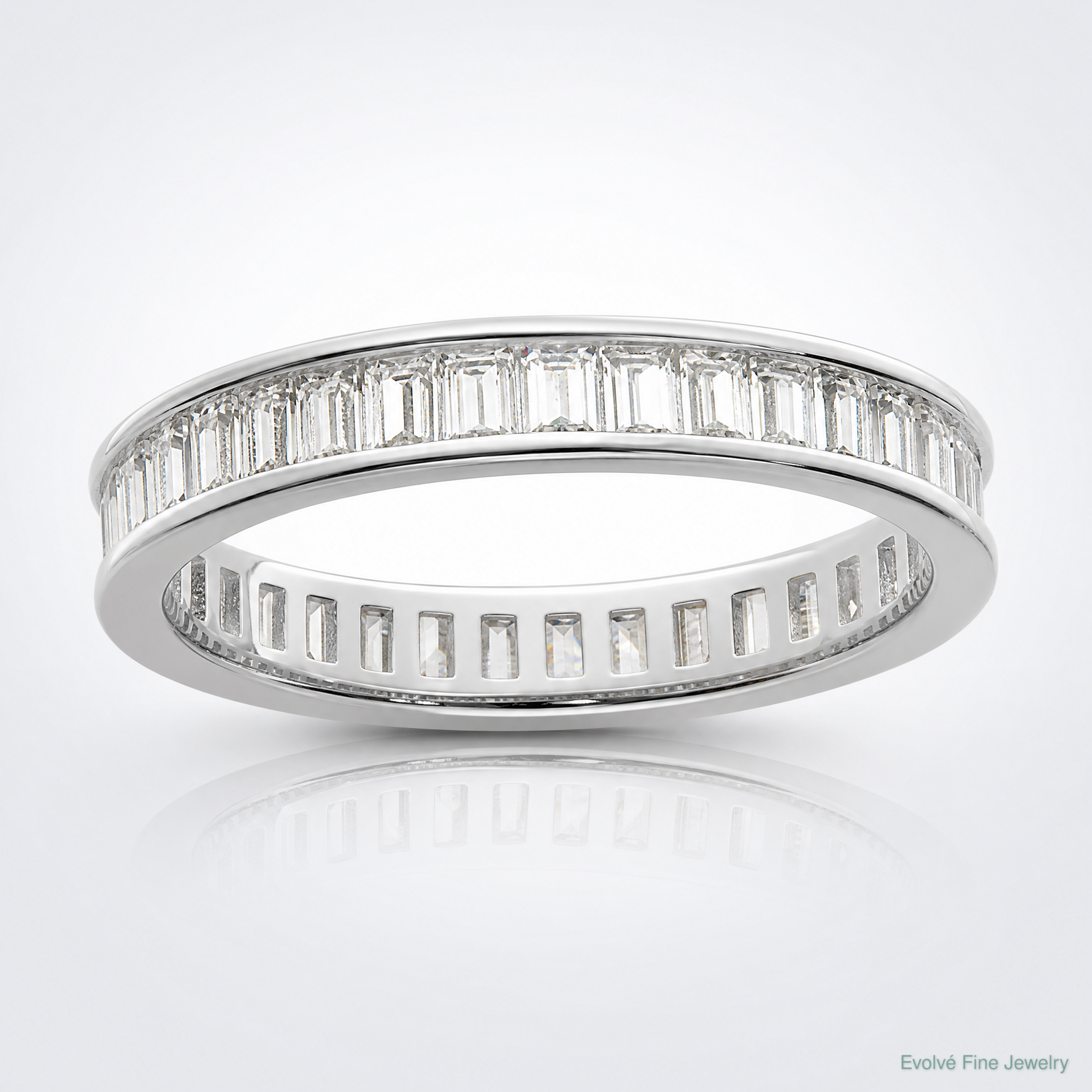 Sterling Silver Polished Rhodium-plated Channel Set CZ Band - Lifestyle View