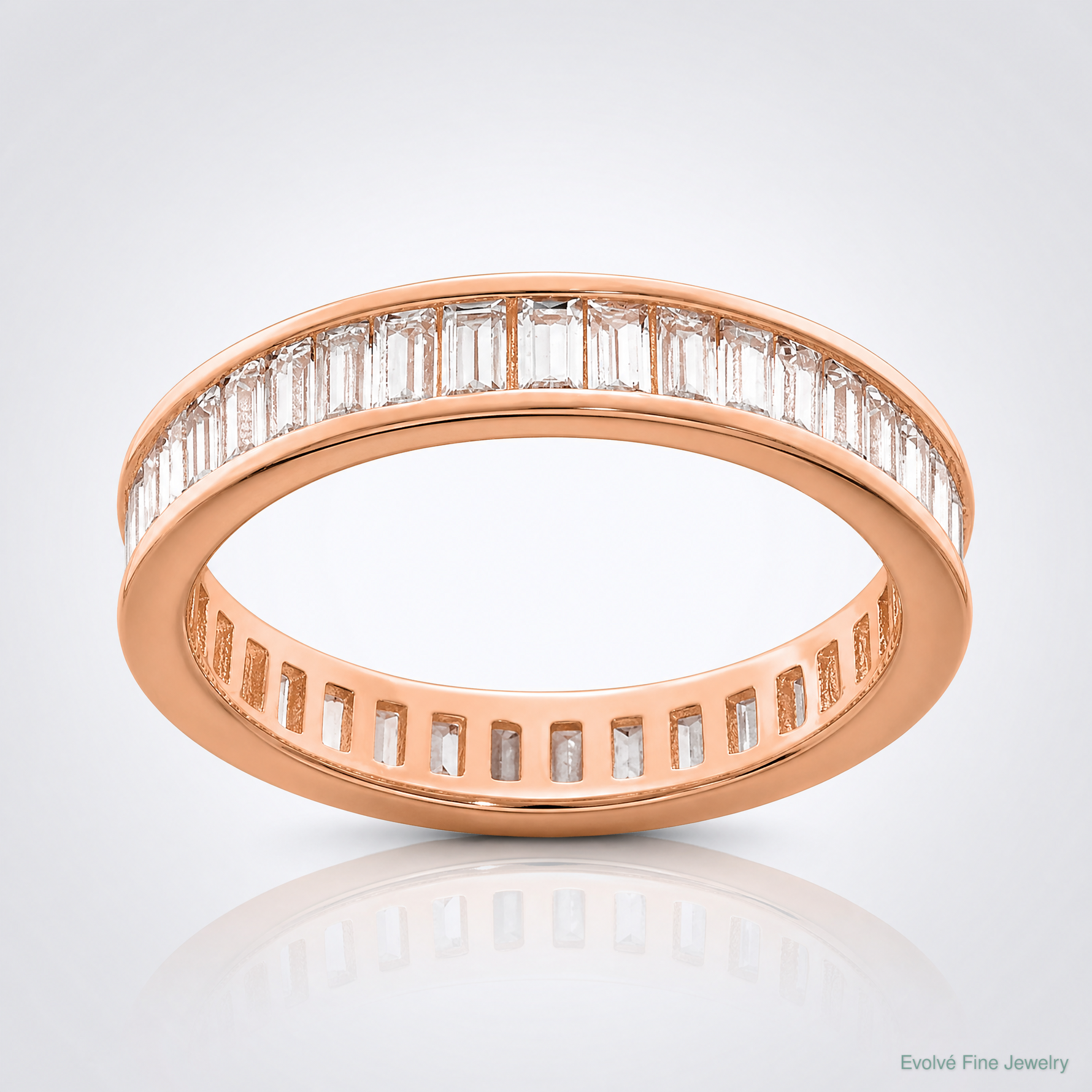 Sterling Silver Polished Rose-tone Channel Set CZ Band - Lifestyle View
