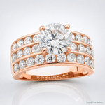 Sterling Silver Polished Rose-tone 3 Row CZ Ring - Lifestyle View