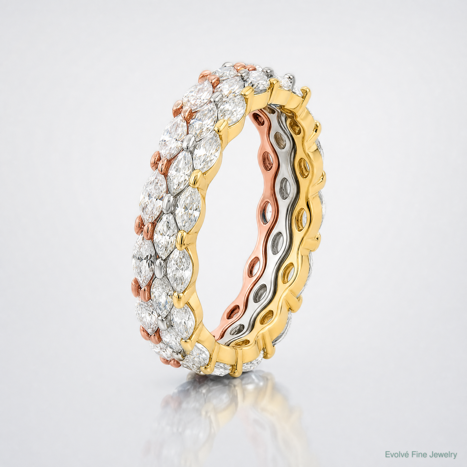 Sterling Silver Rose & Gold-tone Marquise CZ Eternity 3 Ring Set - Lifestyle View