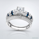 Sterling Silver Rh-plated Polished Blue & White CZ Engagement & Band Ring - Lifestyle View