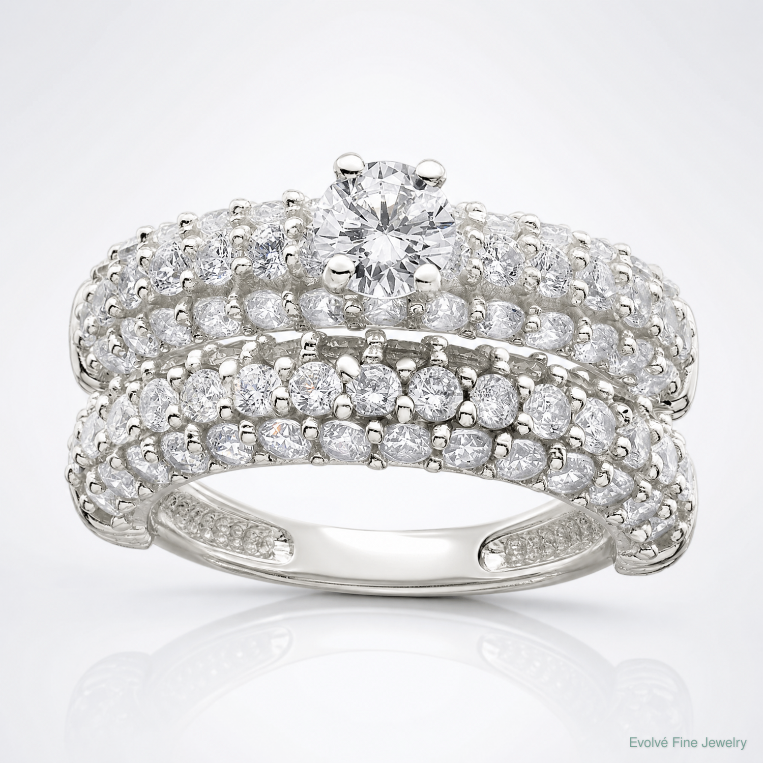 Sterling Silver Polished Pave CZ Wedding Ring Set - Lifestyle View