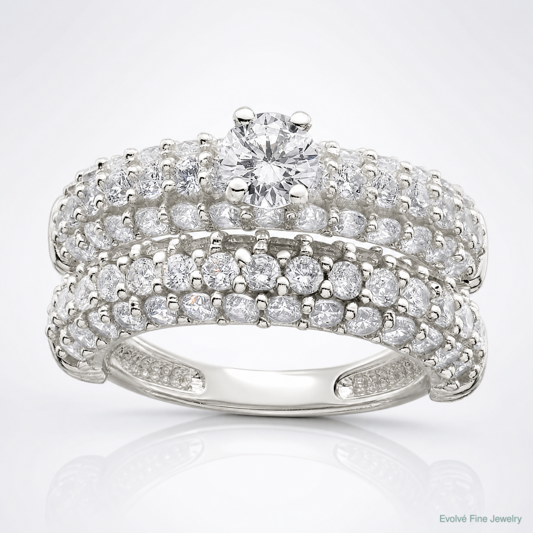 Sterling Silver Polished Pave CZ Wedding Ring Set - Lifestyle View