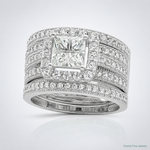 Sterling Silver Rhodium plated CZ 3 piece Bridal Ring Set - Lifestyle View