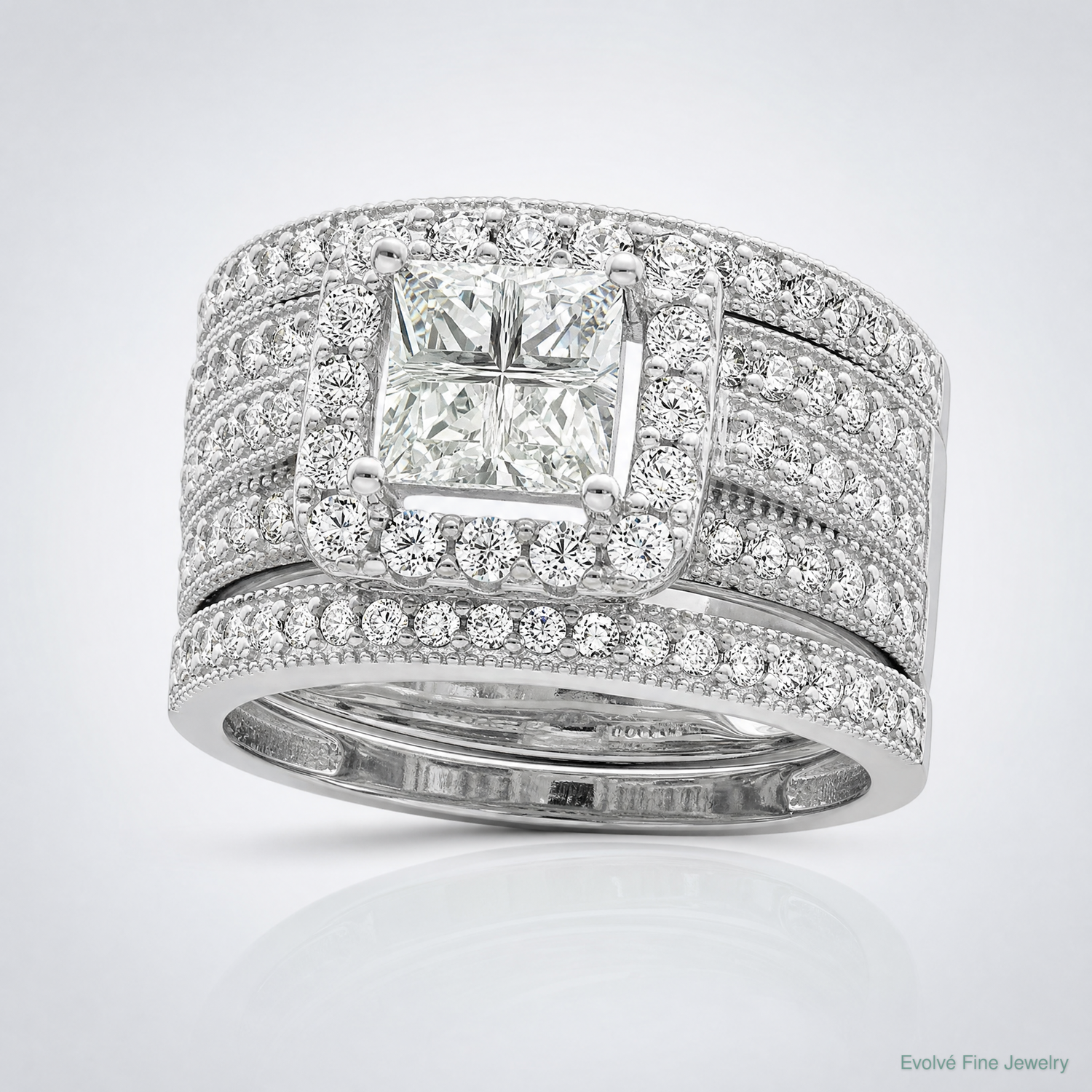Sterling Silver Rhodium plated CZ 3 piece Bridal Ring Set - Lifestyle View