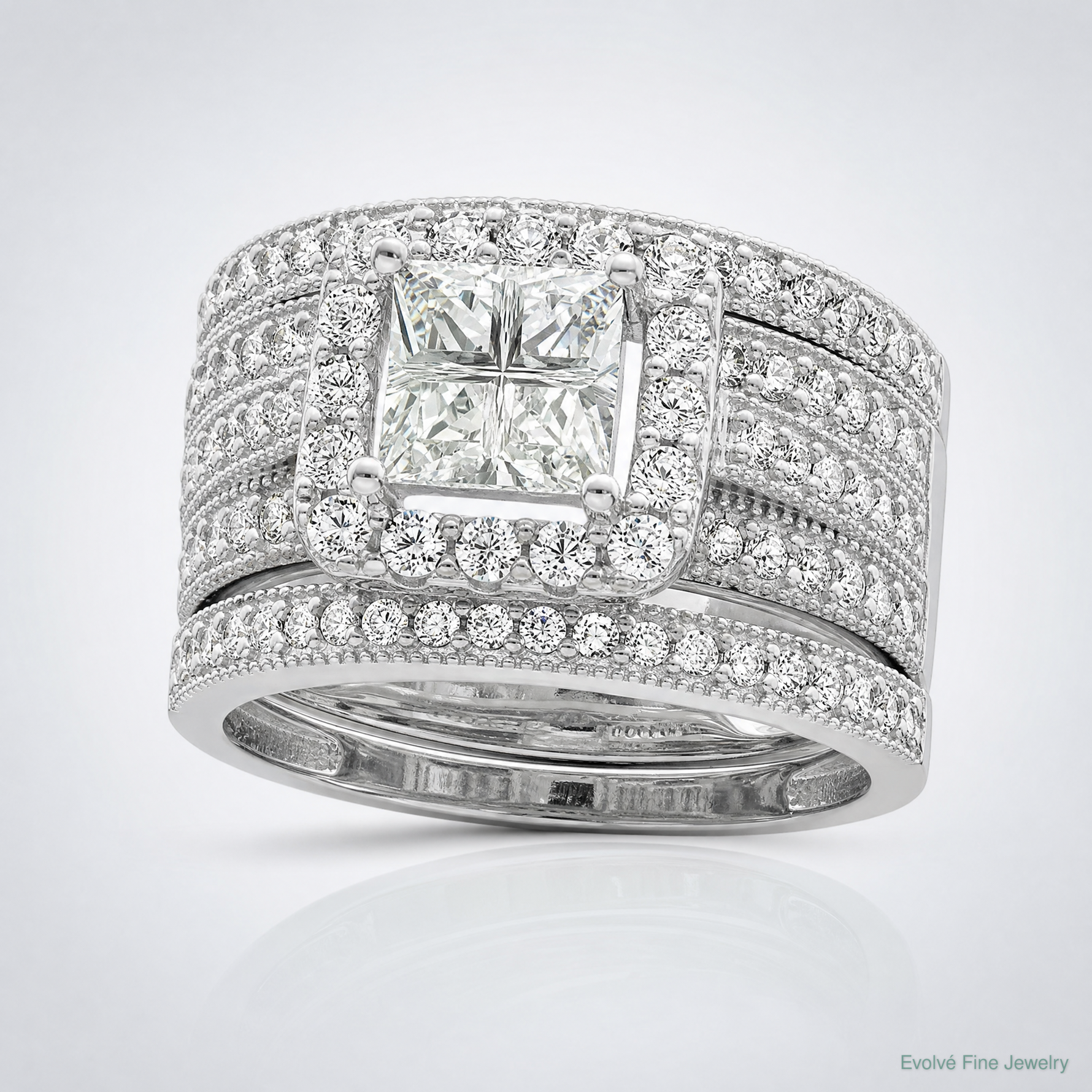 Sterling Silver Rhodium plated CZ 3 piece Bridal Ring Set - Lifestyle View