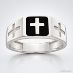 Sterling Silver Rhodium-plated Enameled Cross Ring - Lifestyle View