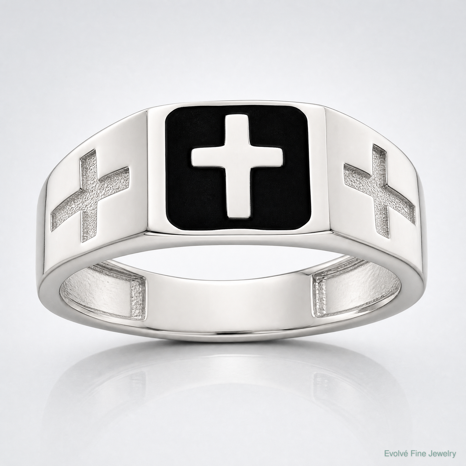 Sterling Silver Rhodium-plated Enameled Cross Ring - Lifestyle View