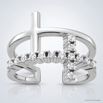 True Fire Sterling Silver Rhodium-plated Double Cross CZ Open Back Ring - Lifestyle View