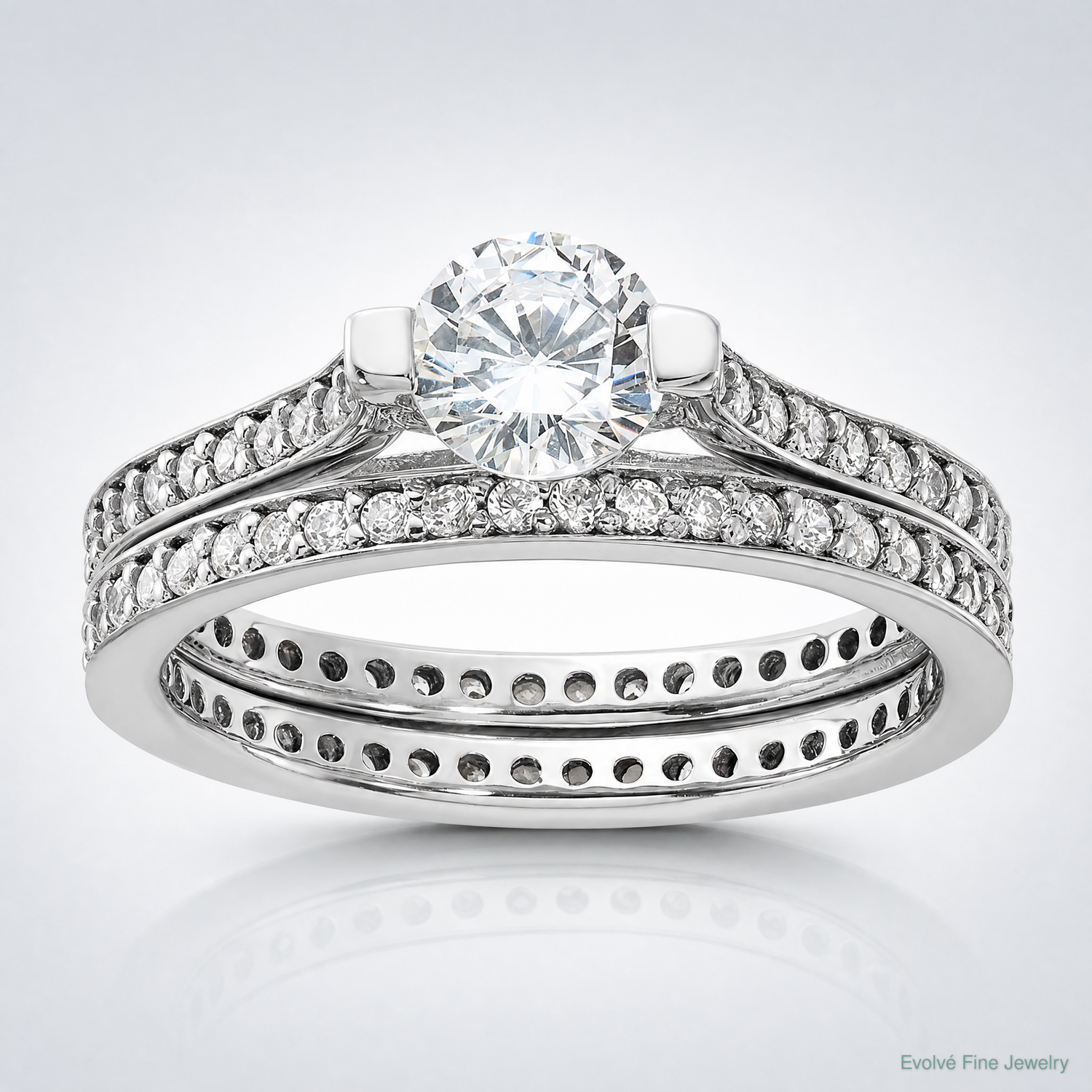 Sterling Silver Rhodium-plated CZ Eternity Engagement Ring and Band Set - Lifestyle View
