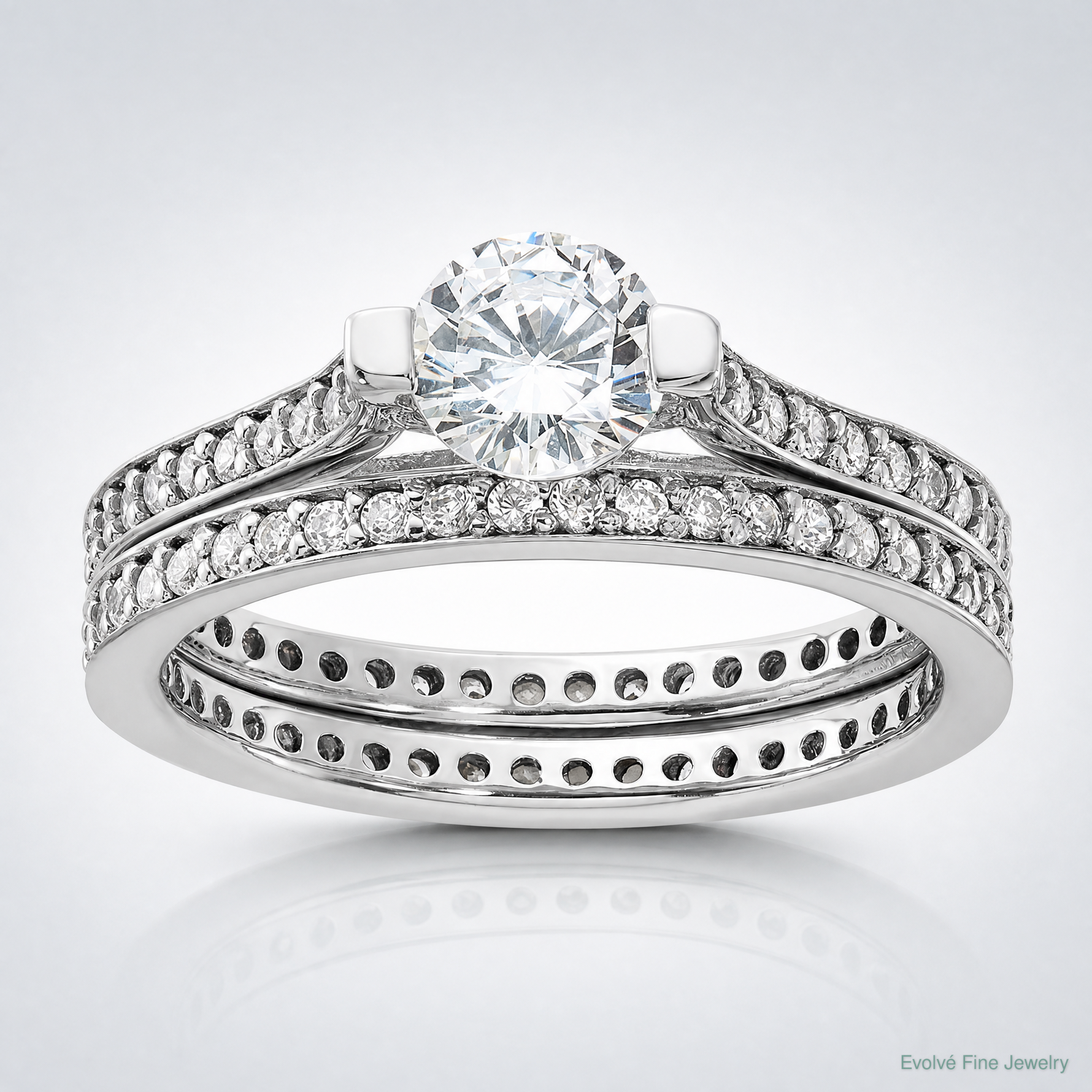 Sterling Silver Rhodium-plated CZ Eternity Engagement Ring and Band Set - Lifestyle View