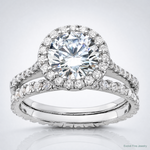 Sterling Silver RH-plated CZ Halo Engagement Ring and Eternity Band Set - Lifestyle View