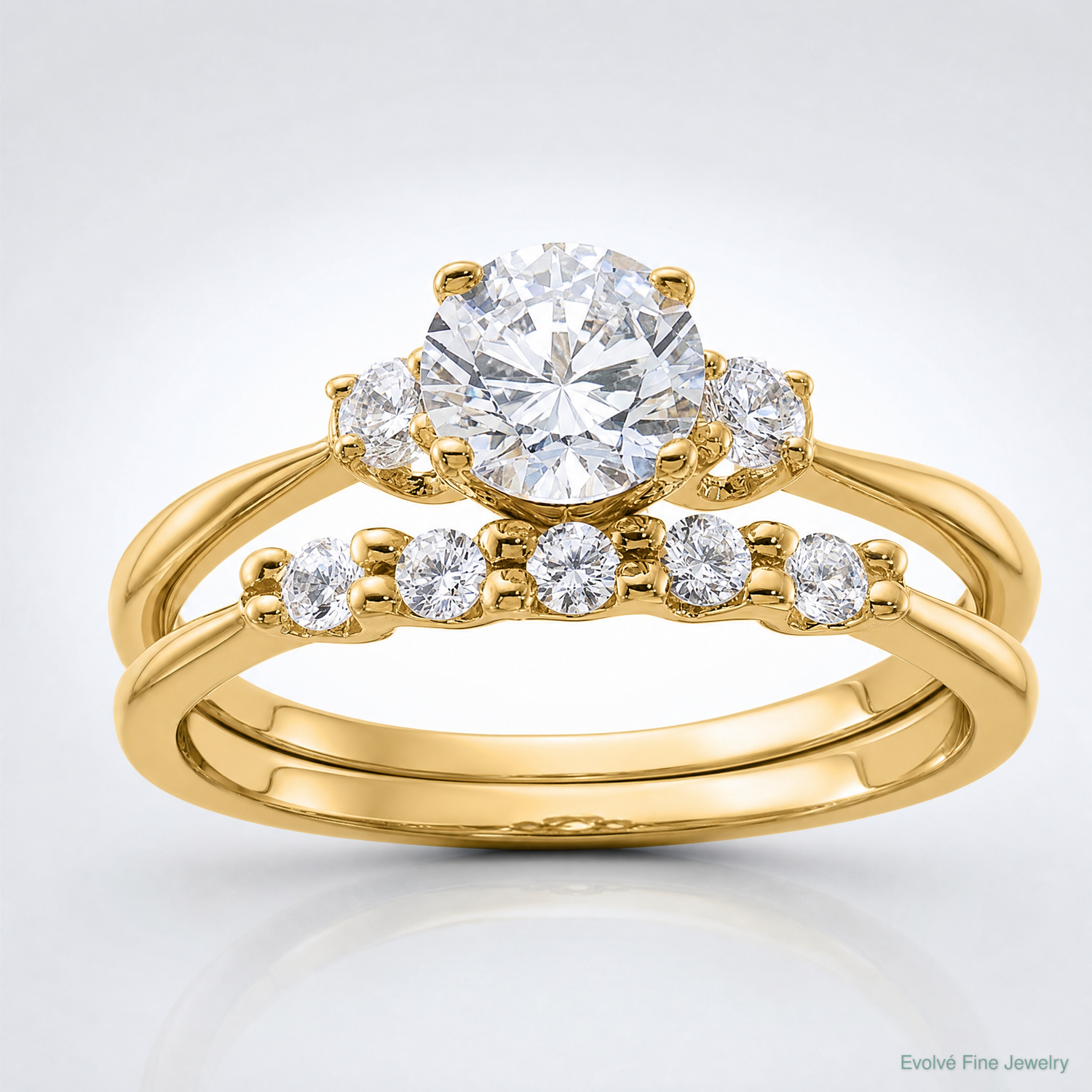 Sterling Silver Gold-Plated CZ Engagement Ring and Band Set - Lifestyle View